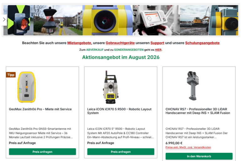 Bild von der Startseite Onlineshop der Aurich & Hallbauer GmbH mit Angeboten für August 2026 August_2026
