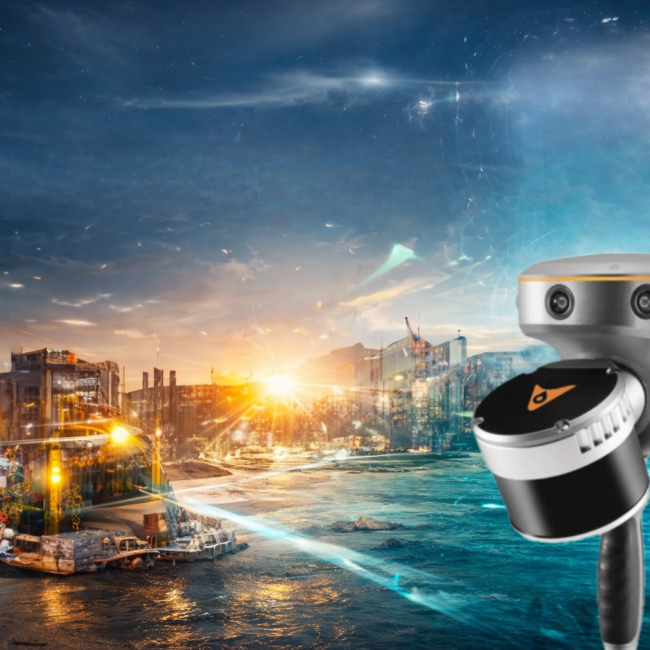 Bild eines RS30 3D-Laserscanners vor einem abenteuerlichen Hintergrund